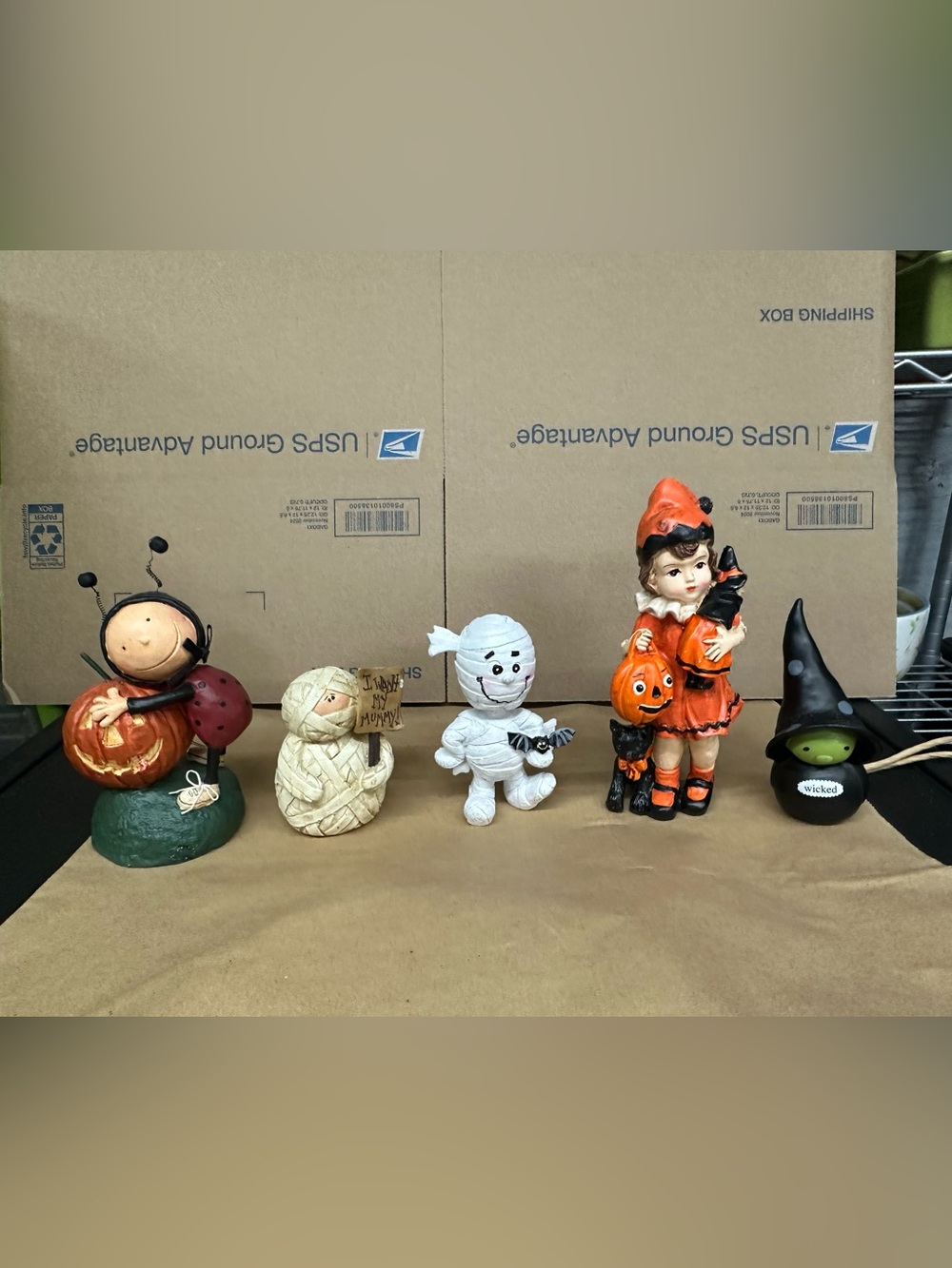 Assorted Halloween Holiday Figurine Set in Orange, White, Black